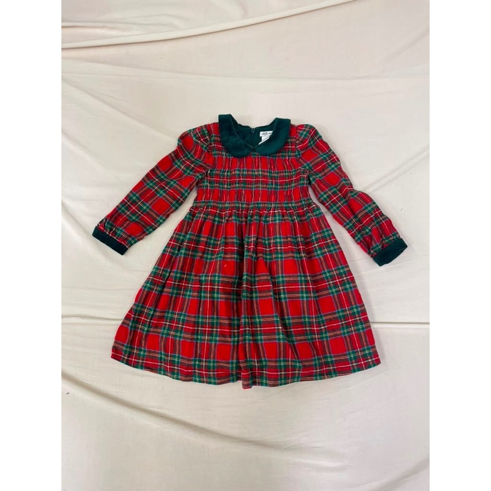 Amazon Essentials Sofia Grainge Girls 3T Red Plaid Smocked Velvet Collar Dress